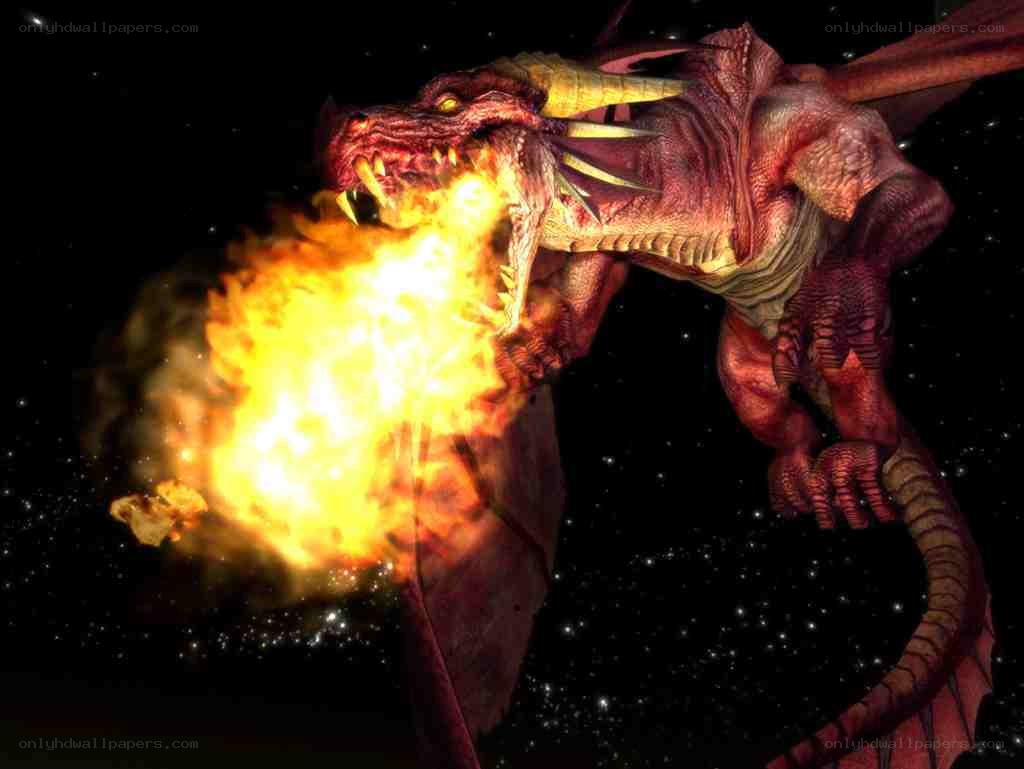 dragon breathing fire in space