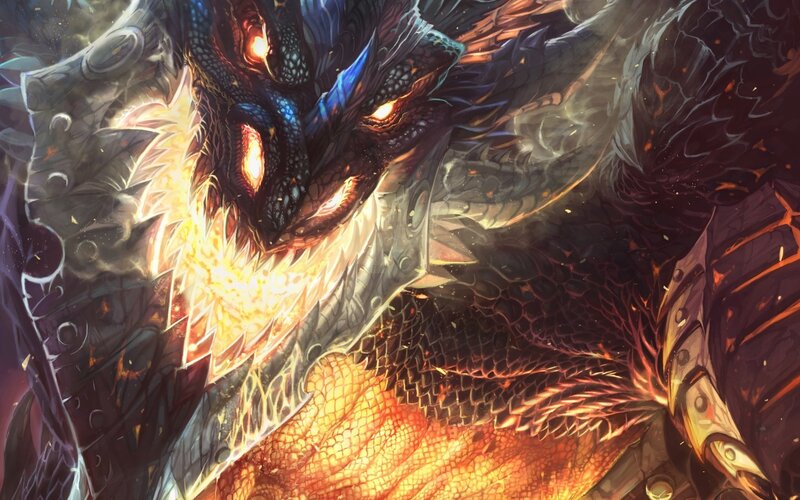 Dragon Breathing Fire — Orange, Dramatic, Digital Art, Scales