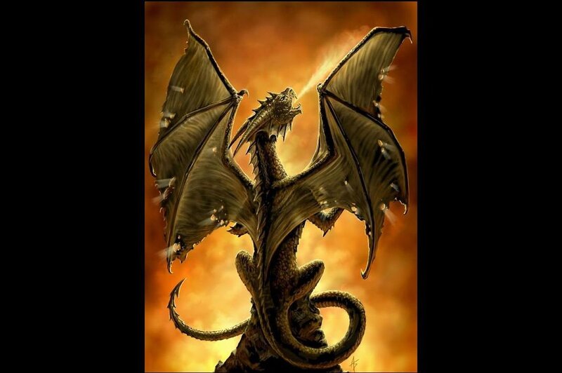 Dragon Breathing Fire — Orange, Dramatic, Digital Art, Wings
