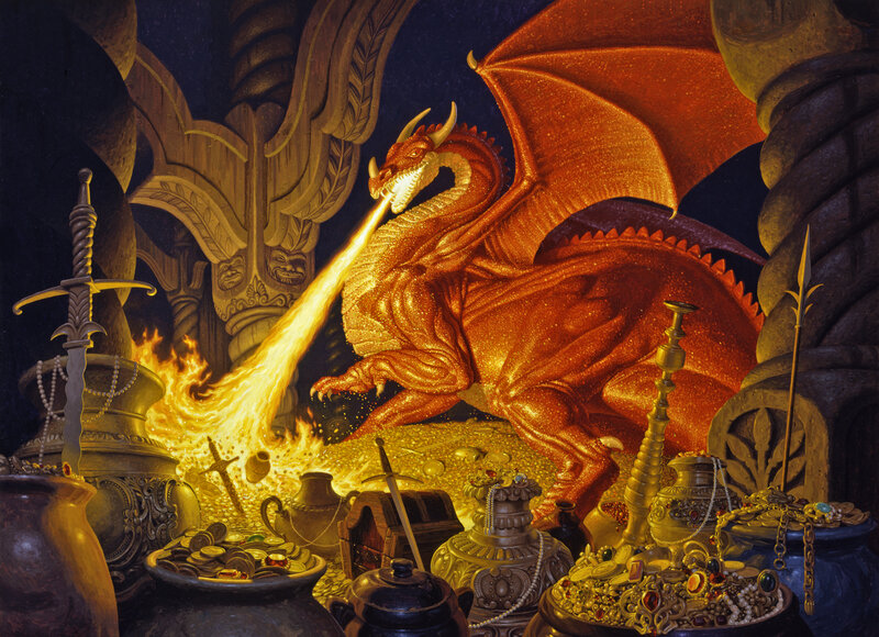 Dragon Breathing Fire — Orange, Dramatic, Night, Illustration