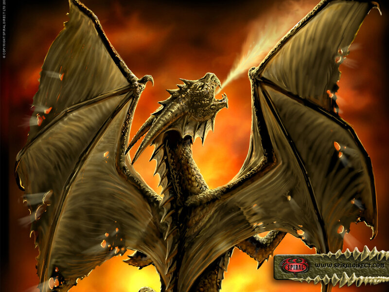 Dragon Breathing Fire — Orange, Dramatic, Sunset, Digital Art, Wings, Sky