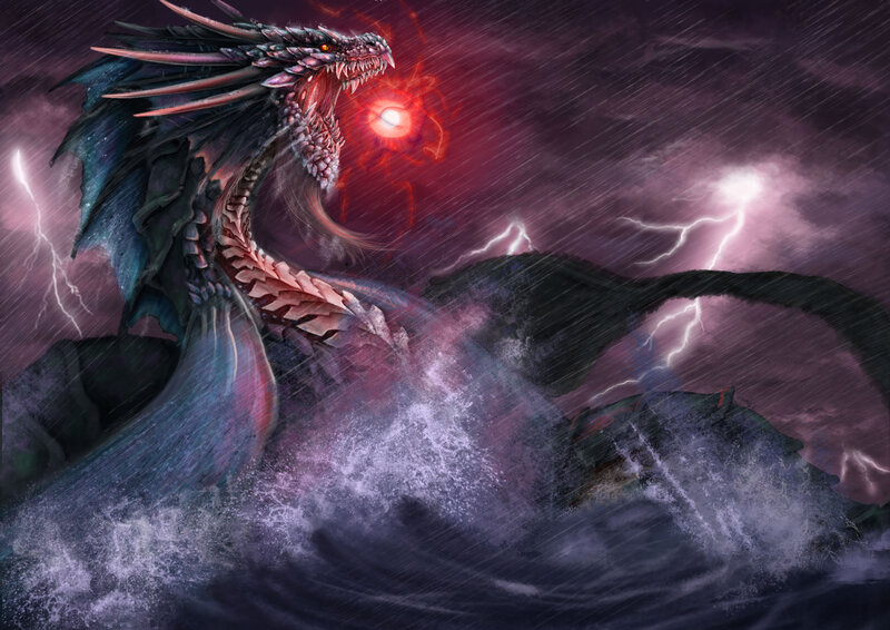 Dragon Breathing Fire — Purple, Dramatic