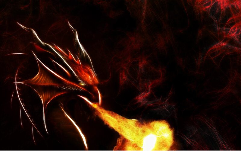Dragon Breathing Fire — Red, Dramatic, Digital Art