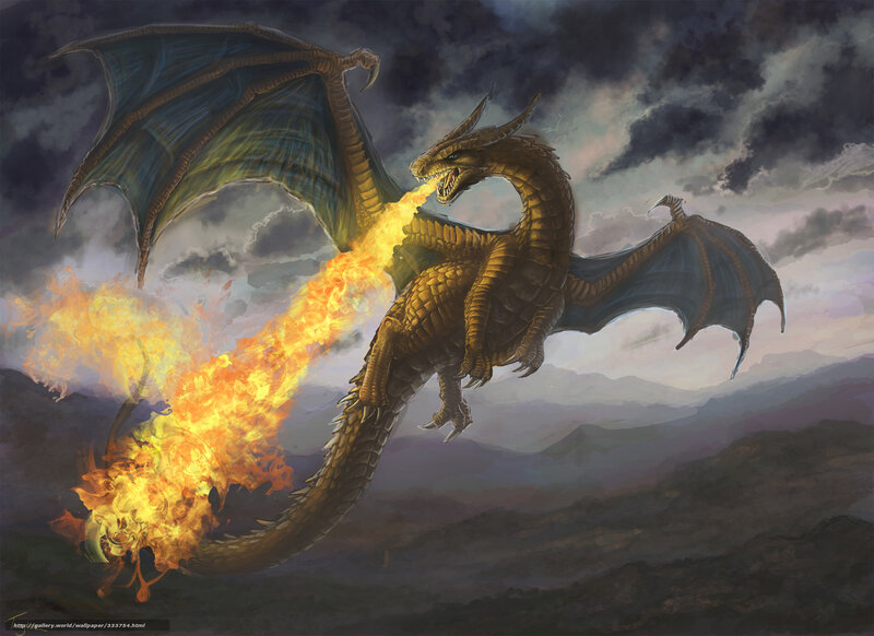 Dragon Breathing Fire — Yellow, Dramatic