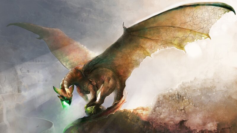 dragon breathing green fire