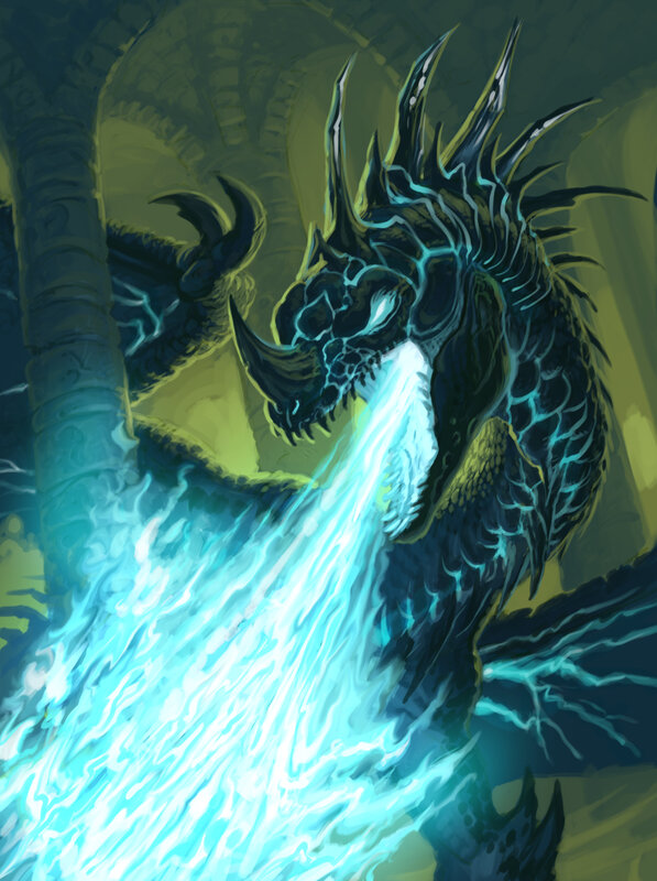 Dragon Breathing Ice — Blue, Dramatic, Digital Art