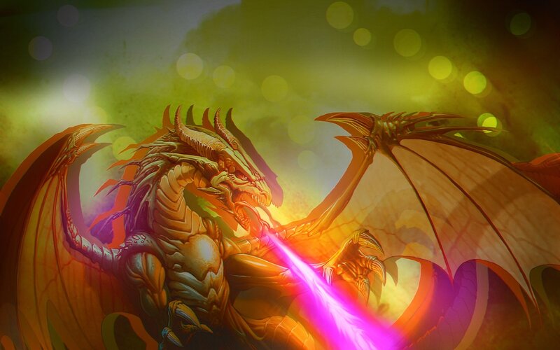 dragon breathing purple fire