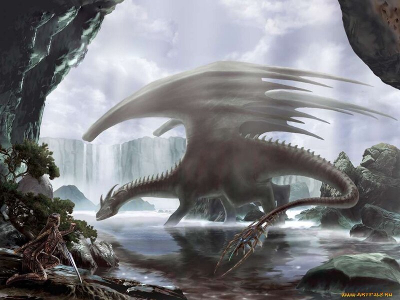 dragon by the waterfall