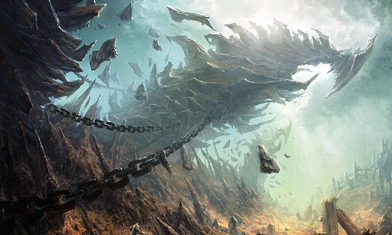 dragon chained in a canyon