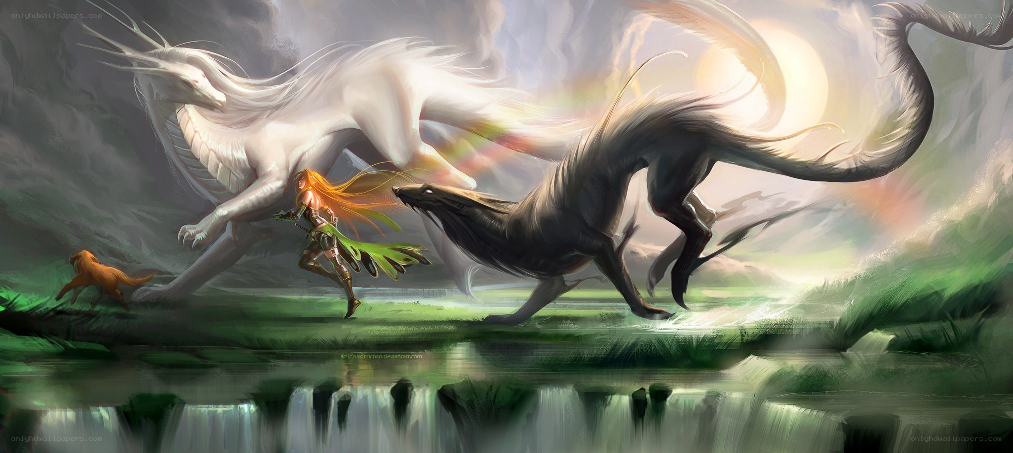 dragon chase in a mystical landscape