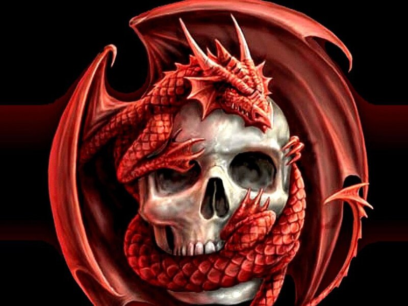 dragon coiled around skull