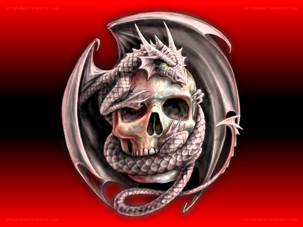 dragon coiled around skull
