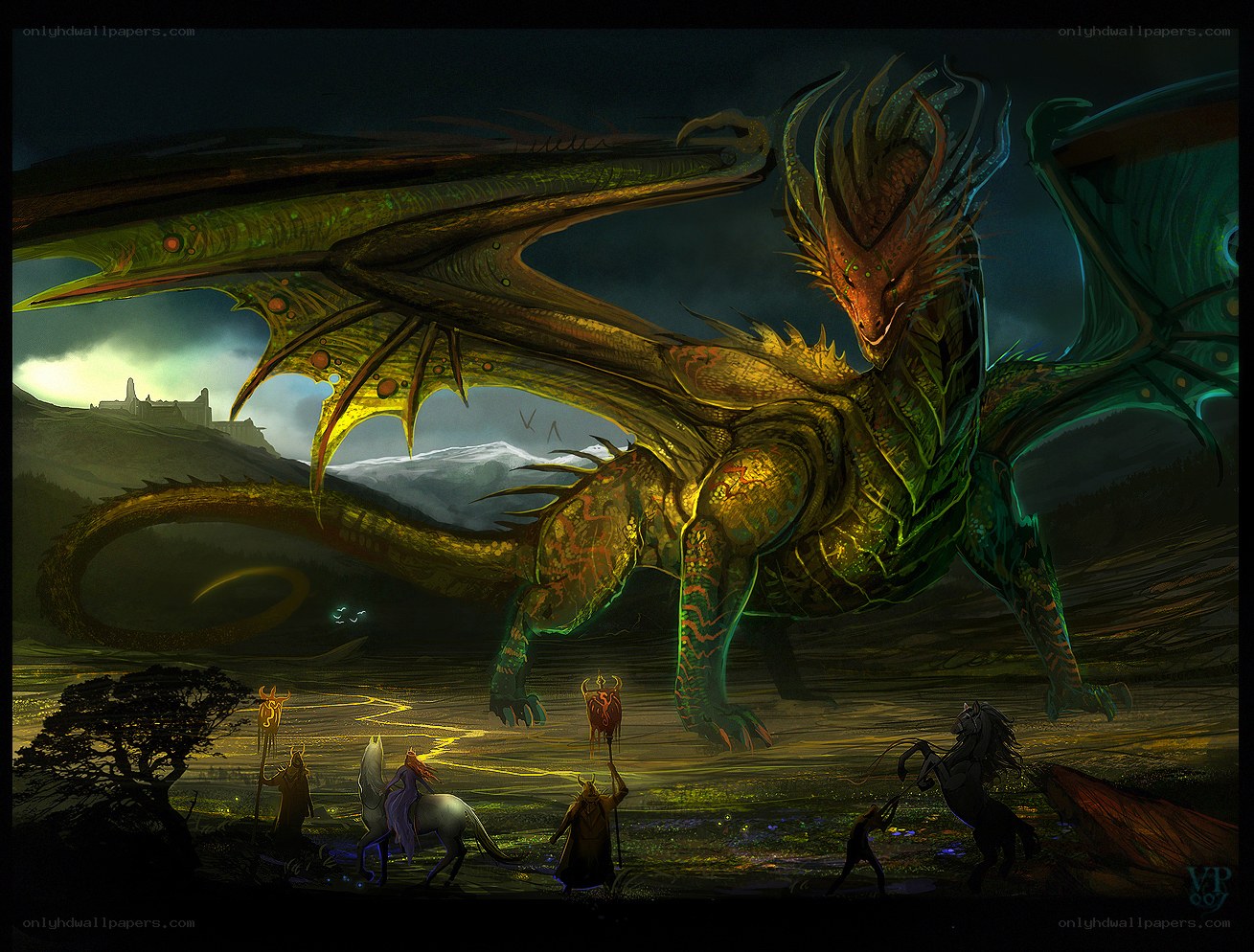 Dragon confrontation at dusk