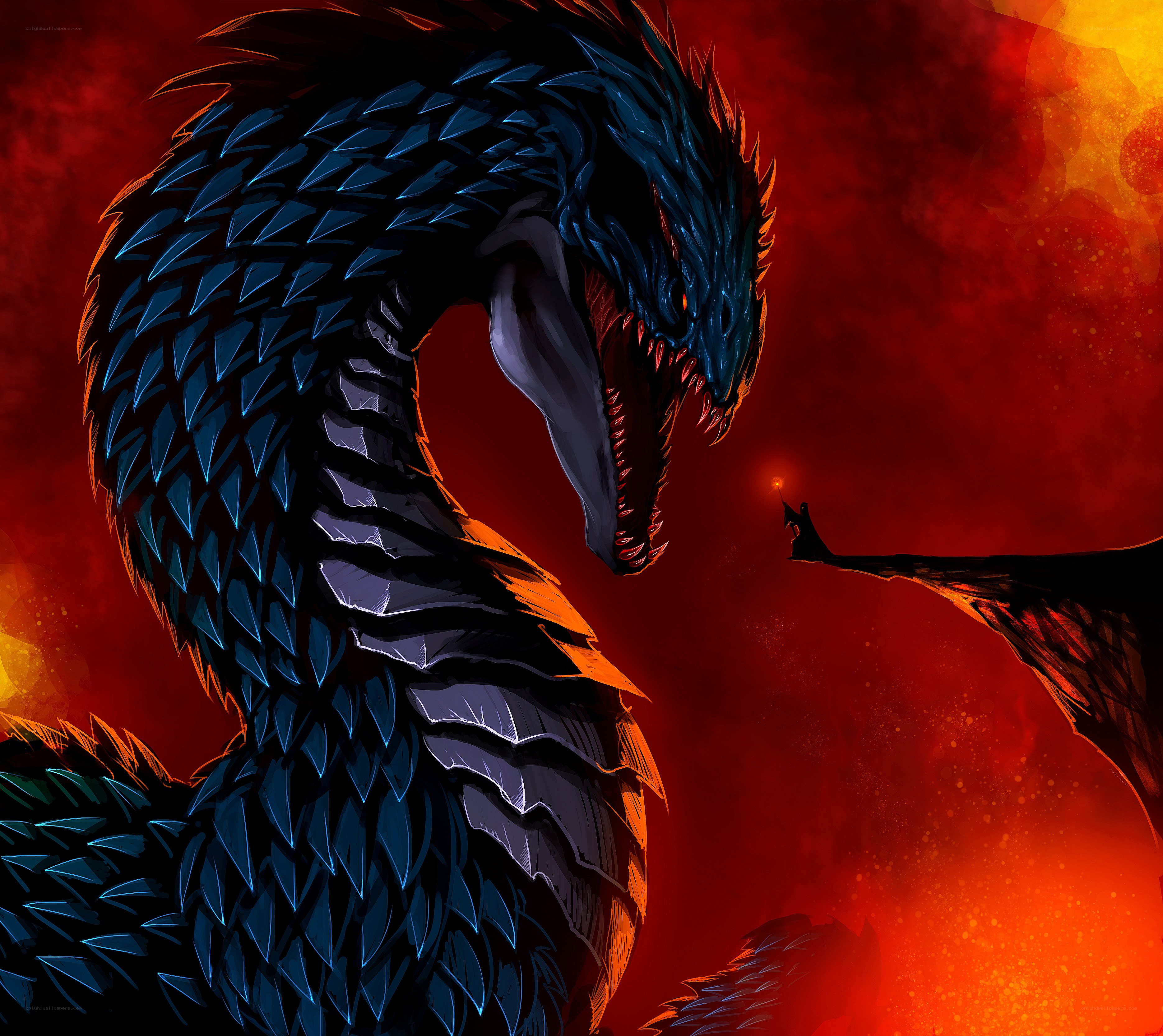 dragon confronting a knight