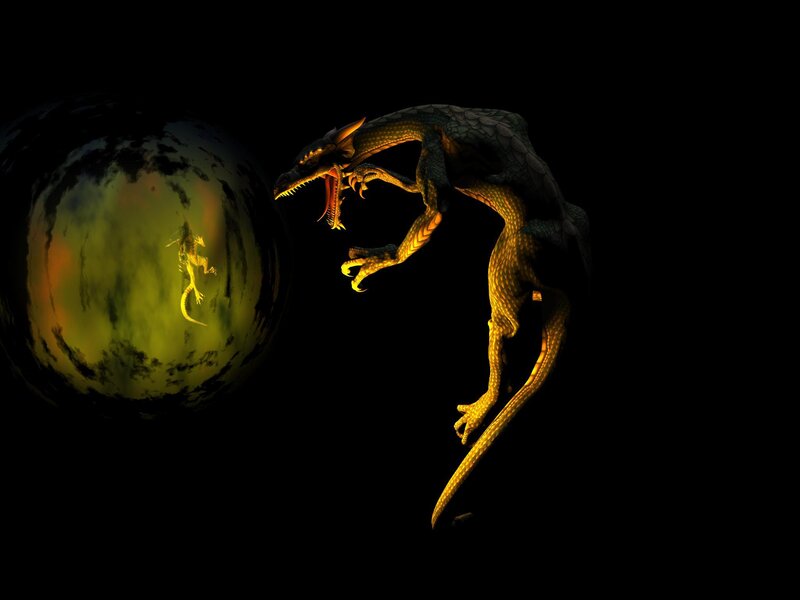 Dragon confronting its reflection