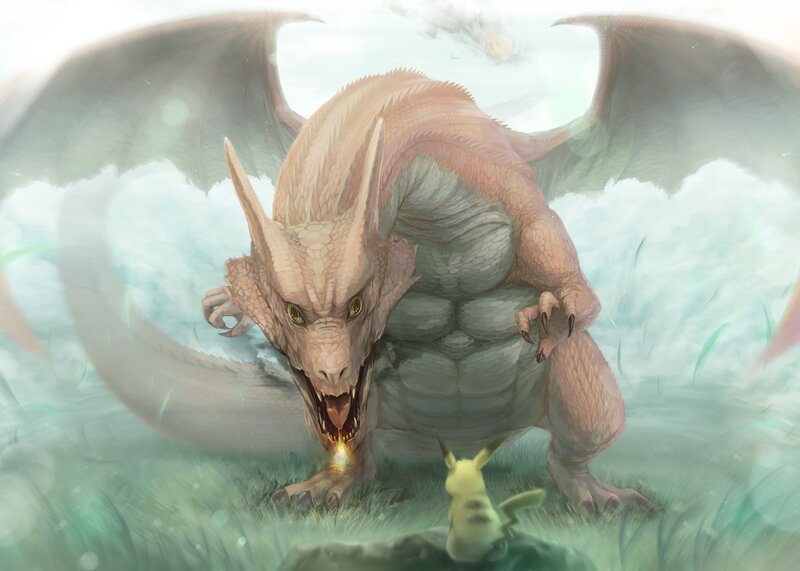 Dragon Confronting Pikachu