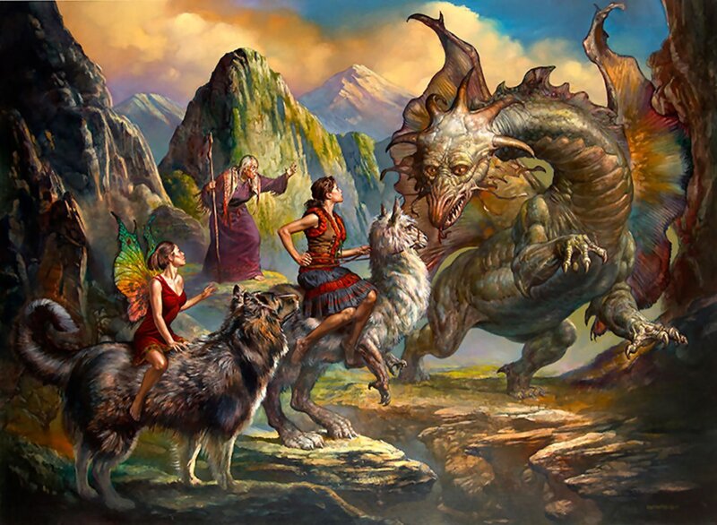 Dragon Confronting Travelers — Green
