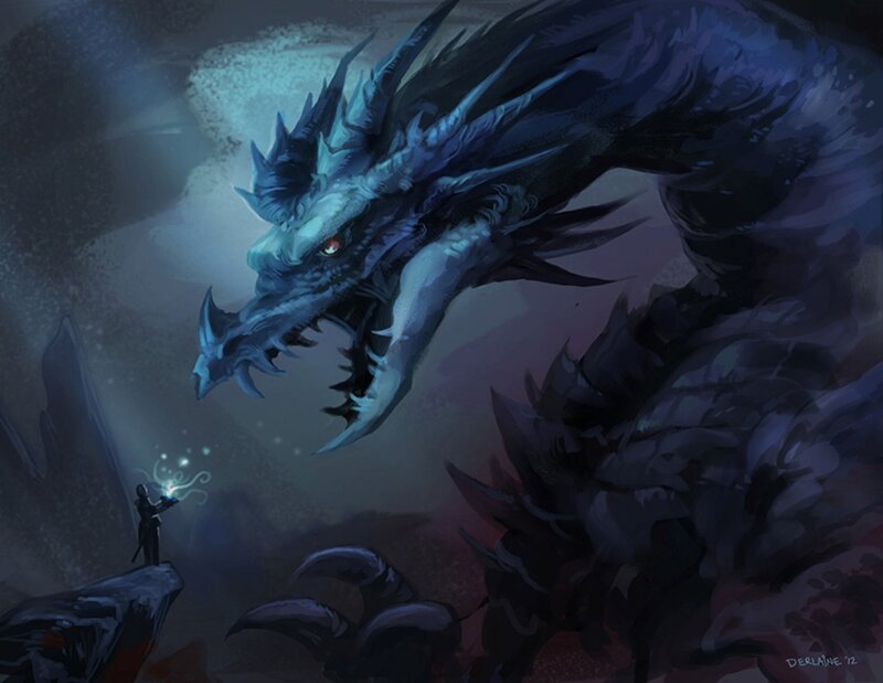 Dragon Confronting Wizard
