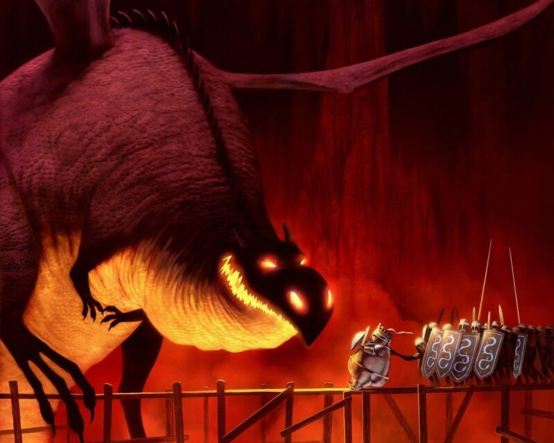 Dragon confronts knights