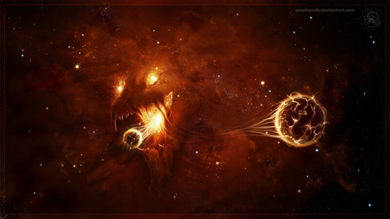 Dragon Consuming Planets — Orange, Dramatic