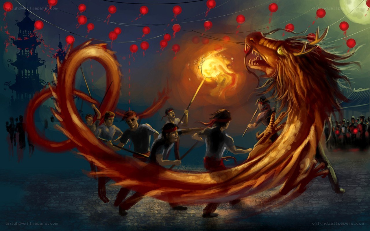 Dragon dance at night festival