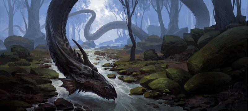 Dragon Drinking from Stream