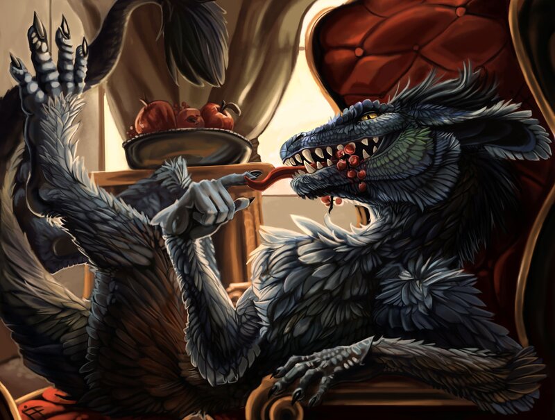 dragon eating apples