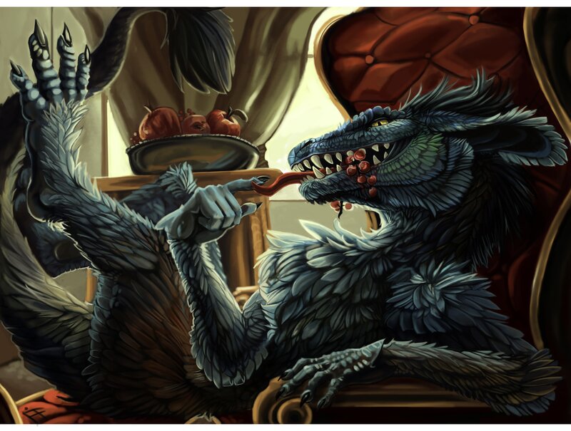 dragon eating fruit