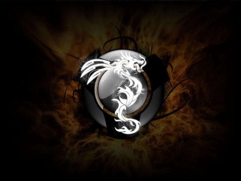 dragon emblem with fire background