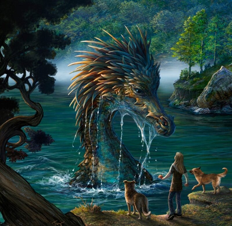 Dragon Emerging from Water — Blue, Serene