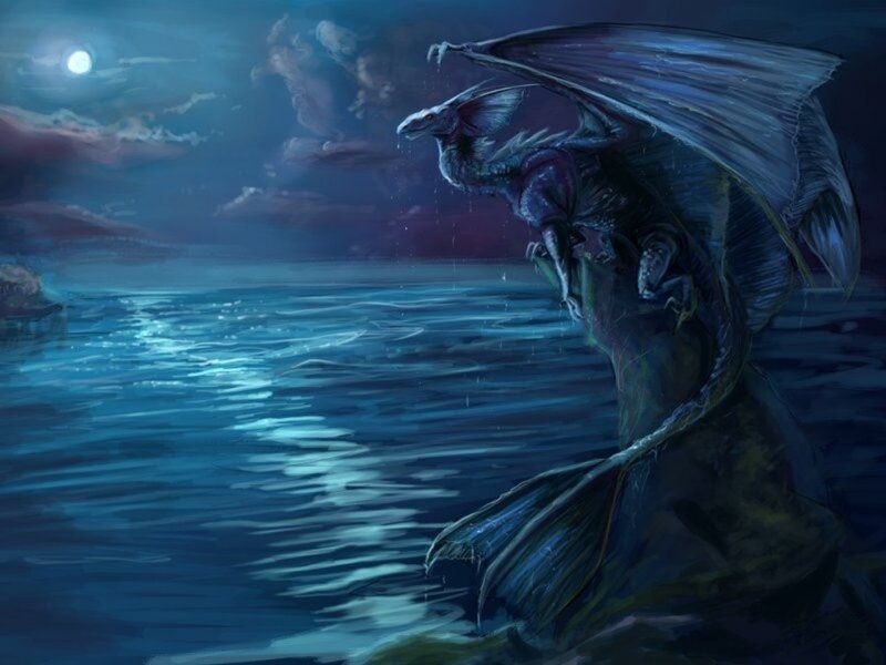 Dragon Emerging from Water — Blue