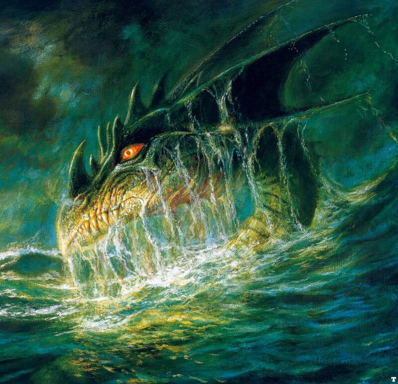 Dragon Emerging from Water — Green, Dramatic