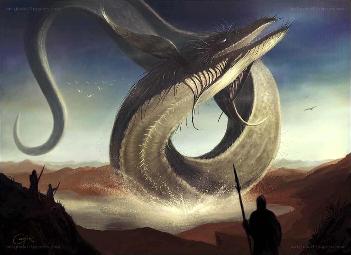 Dragon emerging from water