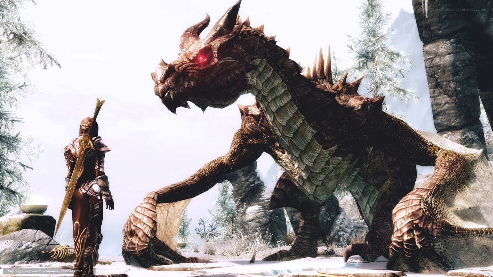 dragon encounter in snowy landscape