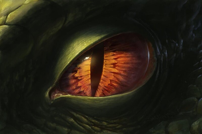 Dragon Eye Close-up — Green, Dramatic, Digital Art