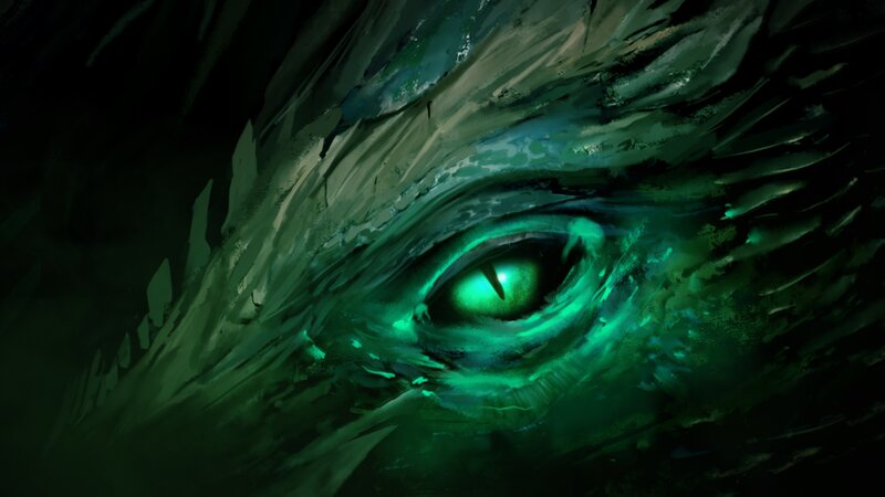 Dragon Eye Close-up — Green, Dramatic