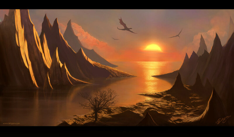 Dragon flight at sunset