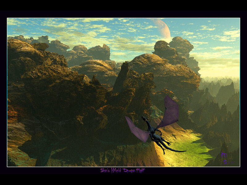 Dragon flight over alien landscape