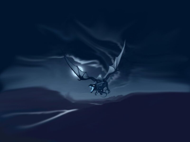 dragon flying at night