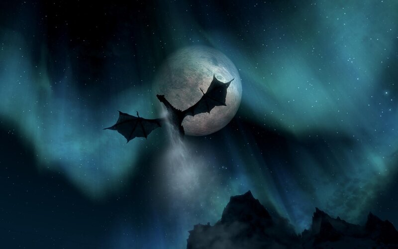 Dragon Flying at Night — Blue, Dramatic