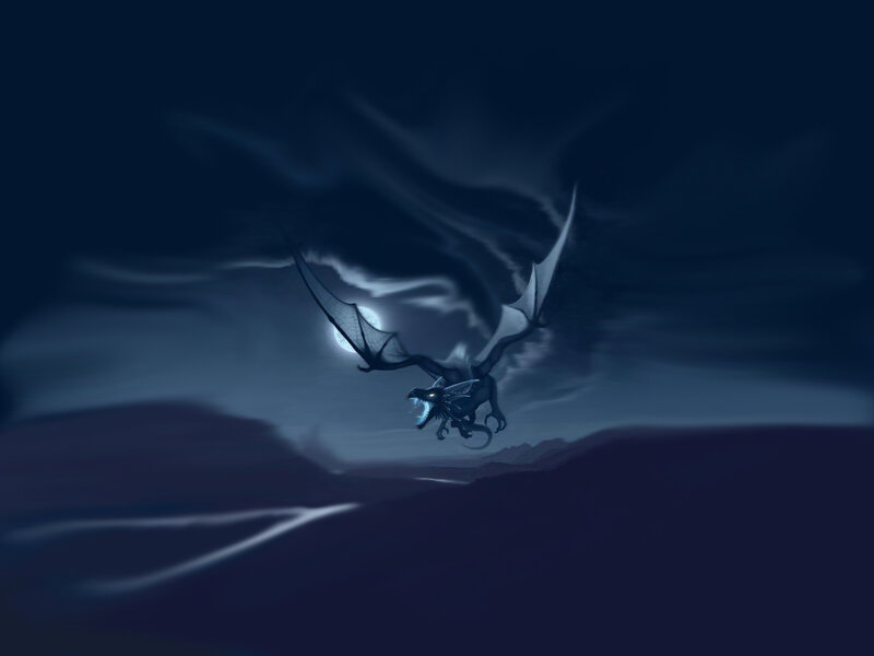 dragon flying at night