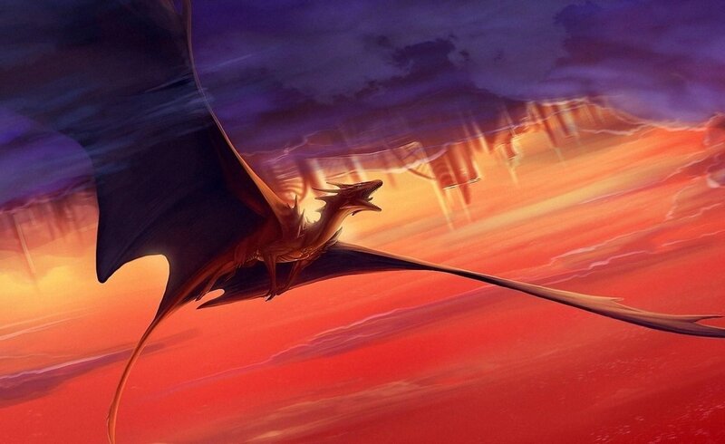 Dragon Flying at Sunset — Red