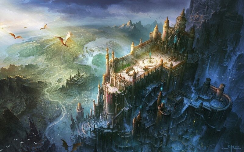 Dragon-flying Castle — Blue, Dramatic
