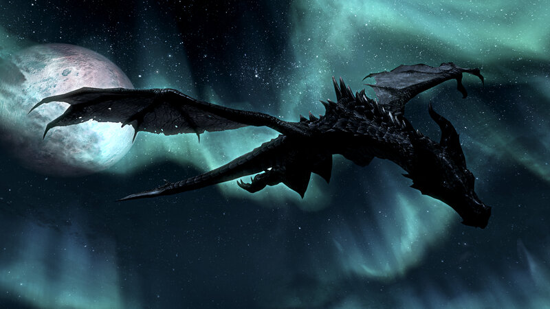 dragon flying in aurora