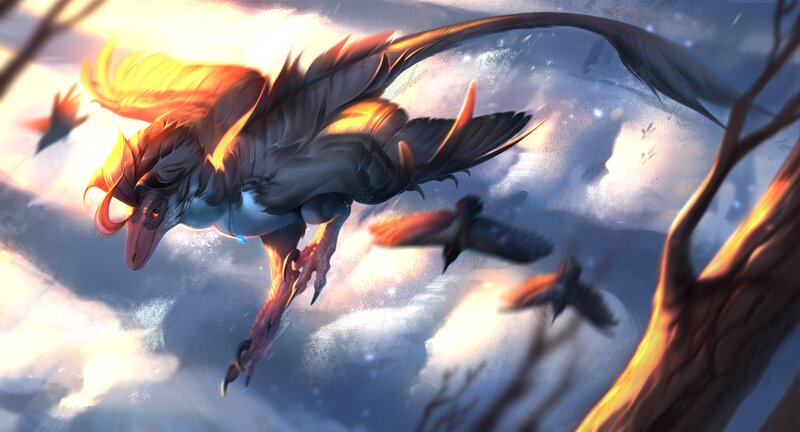 Dragon Flying in Clouds — Blue