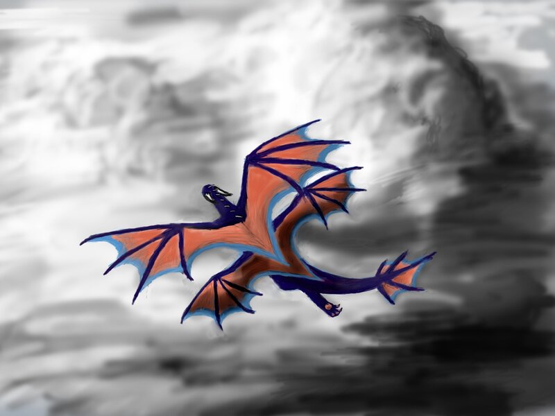Dragon Flying in Clouds — Orange