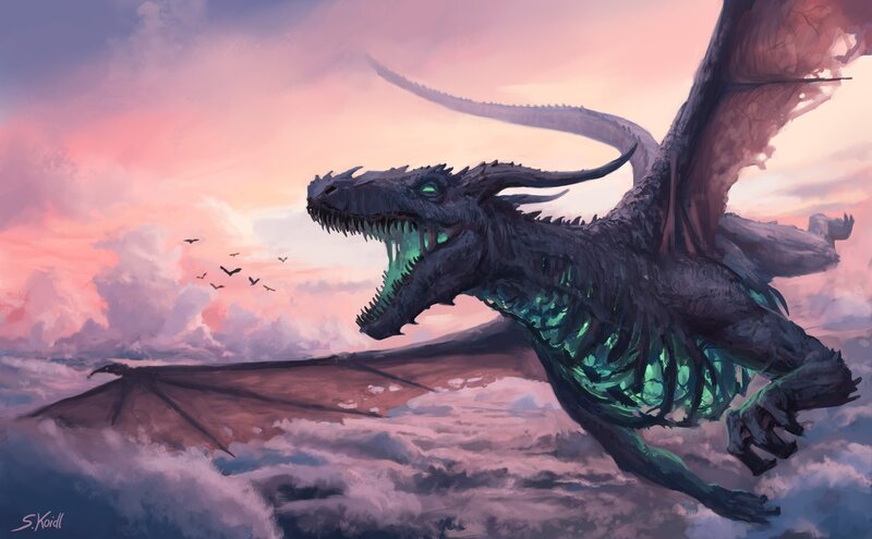 Dragon Flying in Clouds — Pink