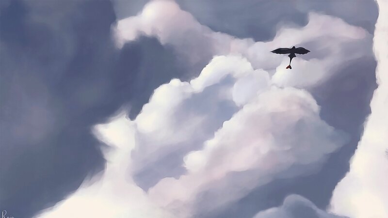 Dragon Flying in Clouds