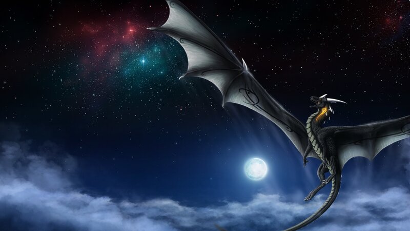 Dragon Flying in Night Sky