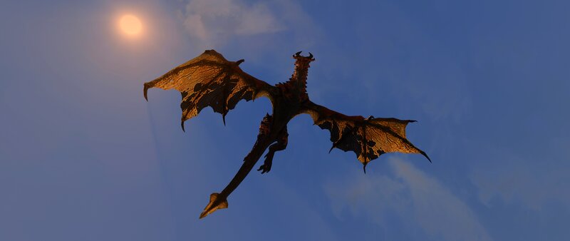 Dragon Flying in Sky — Blue, Dramatic, Sunset